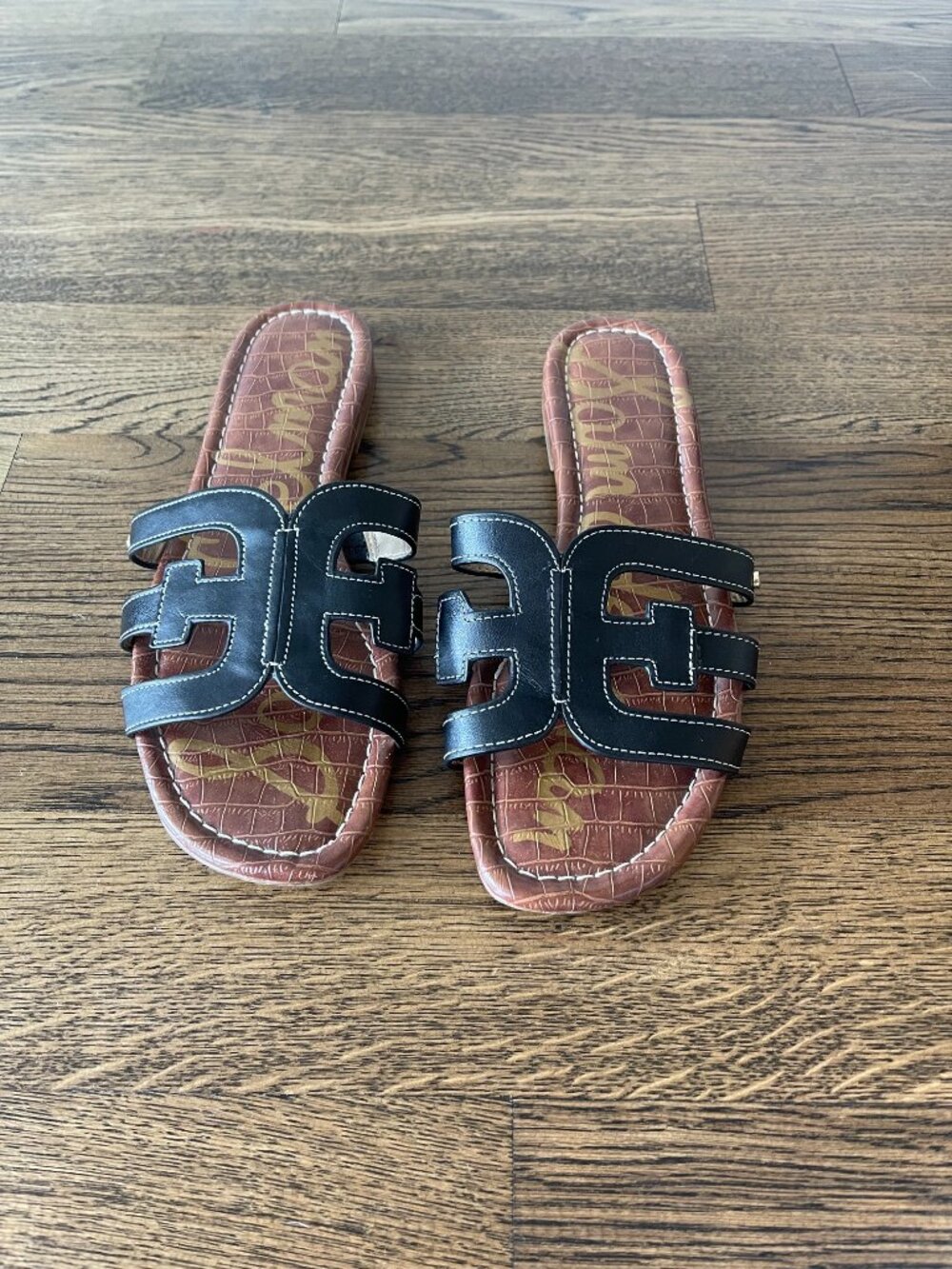 Sam Edelman Bay Cutout Slide Sandals (Women’s Size 8.5) - Black Leather / Saddle